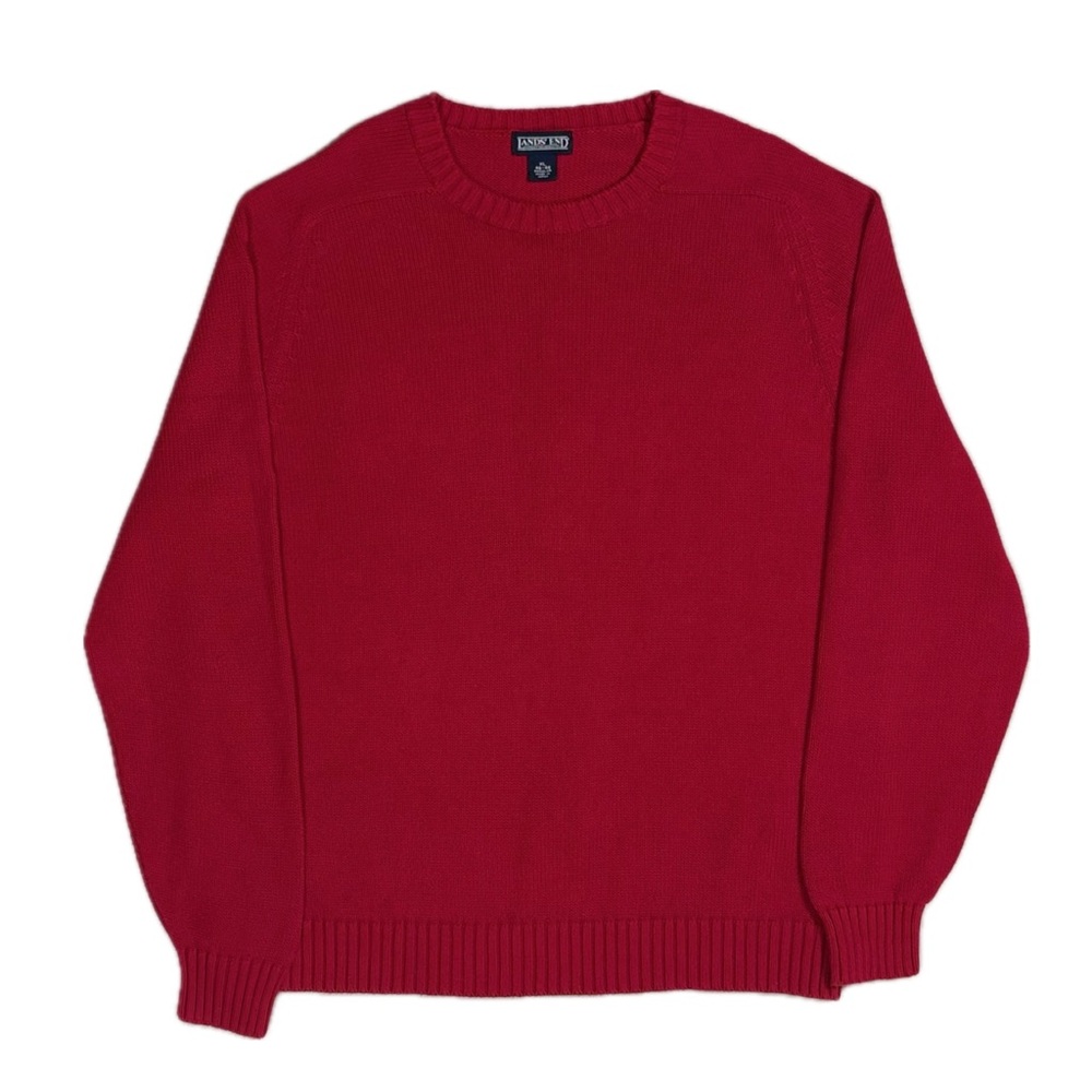 Vintage‎ 90s Lands End Made in Japan 100% cotton red tight knit sweater men's XL
